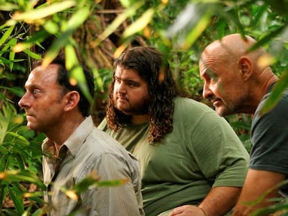 Desde la izquierda, los actores Michael Emerson (Ben), Jorge García (Hurley) y Terry O'Quinn (Locke).