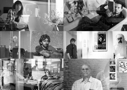 Mosaico con imágenes de algunos de los participantes en el proyecto 'Cineastas_contados', cuyo nombre nace de una serie de retratos a directores españoles de Óscar Fernández Orengo