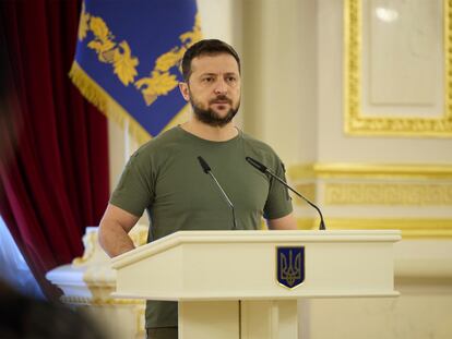 Volodímir Zelenski, durante un discurso en Kiev el jueves.