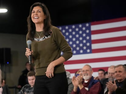 Republican presidential candidate, former ambassador to the United Nations Nikki Haley smiles during a campaign stop Monday, March 27, 2023, in Dover, New Hampshire.