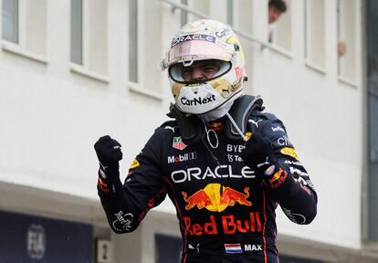 Max Verstappen celebra su victoria en el GP de Hungría este domingo.