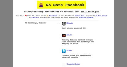 Página de "No More Facebook".