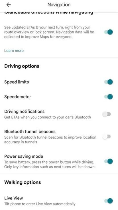 Ajustes de Google Maps donde se ve el apartado de ahorro de energía en los Pixel 10