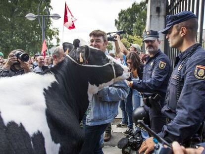 Manifestaci&oacute;n de ganaderos este jueves en Santiago.