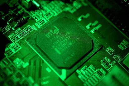 Placa de una computadora en un ordenador Intel, en Düsseldorf.