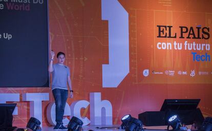 Julián Ríos, co-fundador de Higia, Inc., habla durante el primer dí­a de actividades de 'EL PAÍS con tu futuro Tech'.