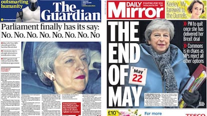 Portadas de los diarios 'The Guardian' y 'Daily Mirror' de este jueves.