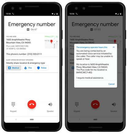 Llamada de emergencias con la app Teléfono de Google.