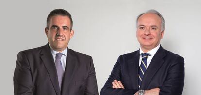 Víctor del Pozo, consejero delegado de El Corte Inglés (izquierda), y Javier Catena, responsable de la nueva unidad de negocio de Real Estate, en un fotomontaje facilitado por la propia empresa.