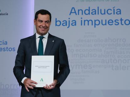 El presidente de la Junta de Andalucía, Juanma Moreno, presentó el pasado miércoles la supresión del impuesto de patrimonio en la región.