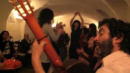 A night of music and dancing in the basement of Bar Candela, in Madrid.