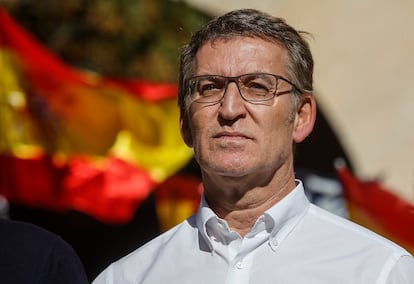 Alberto Núñez Feijóo, el domingo pasado, durante un acto del PP contra la amnistía en Valencia.