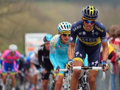 Contador, durante la Lieja-Bastogne-Lieja 