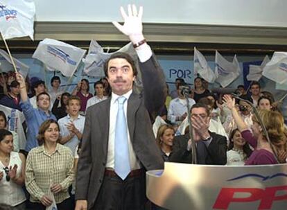 Aznar, durante el acto electoral de hoy en un hotel de Madrid.