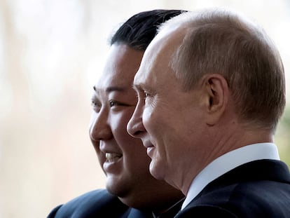 North Korean leader Kim Jong-un and Russian President Vladimir Putin at their meeting in Vladivostok in April 2019.
