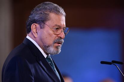 Carlos Velázquez Tiscareño durante su participación en la conferencia matutina en Palacio Nacional, el 2 de mayo.