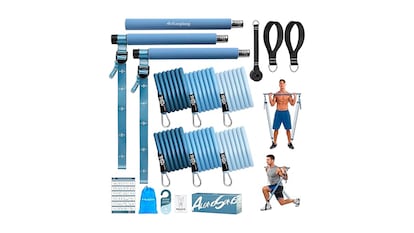 Gadgets para treinar em casa em um fundo branco.