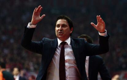 Xavi Pascual, en el Olympiacos-Bar&ccedil;a.