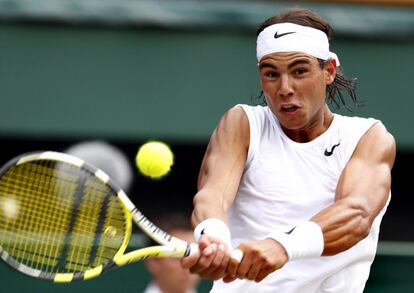 Rafa Nadal en un momento de la final de Wimbledon ante el suizo Roger Federer, el 6 de julio de 2008.