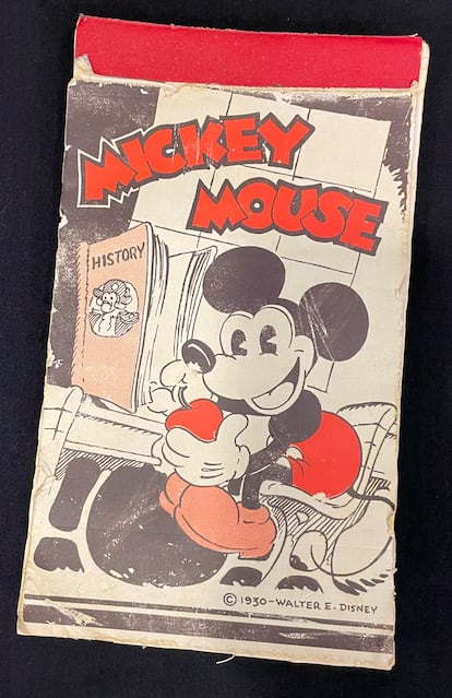 1930 notebook with Mickey Mouse beung used for the first time as a marketing product in the United States.