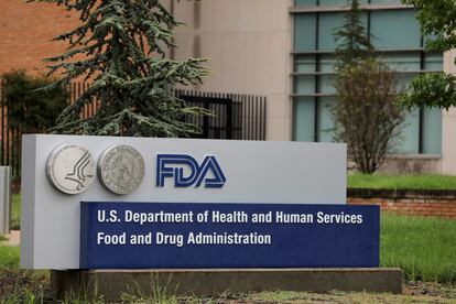 Signage is seen outside of the Food and Drug Administration (FDA) headquarters