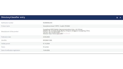 Certificación del móvil OPPO Reno 16 Pro