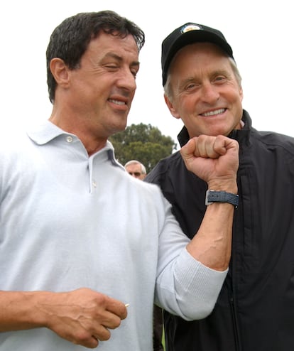 Sylvester Stallone y Michael Douglas en 2004.