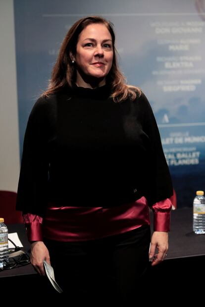 La soprano Yolanda Auyanet, este lunes durante la presentación de 'Norma' en el Teatro Real.