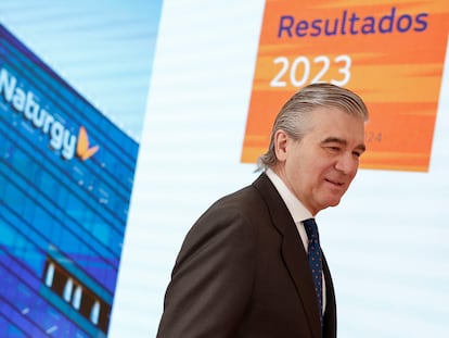 El presidente de Naturgy, Francisco Reynés, durante la presentación de resultados de 2023.