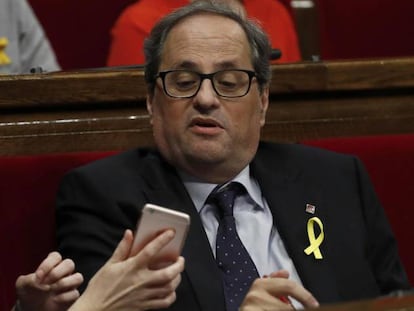 Quim Torra amb Elsa Altadi al Parlament.