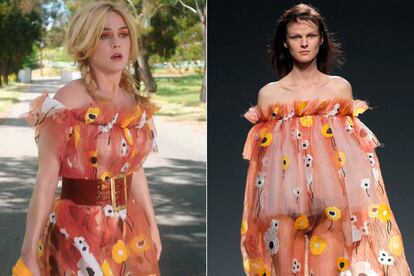 Katy Perry luciendo uno de sus vestidos en el videoclip de ‘Never Really Over’.