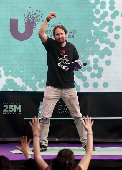 El líder de Podemos, Pablo Iglesias, en el cierre de la universidad de Podemos.