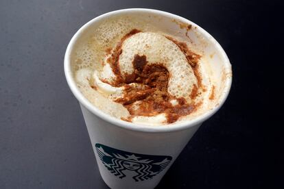 Pumpkin Spice Latte drink at a Starbucks in New York