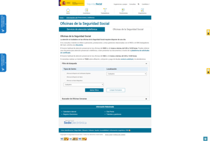 Captura de pantalla de la web del Ministerio de Seguridad Social.