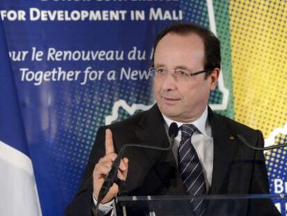 El presidente franc&eacute;s, Francois Hollande, en una conferencia sobre Mal&iacute; en Bruselas, ayer.  