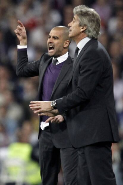 Guardiola y Pellegrini en el Bernabéu.