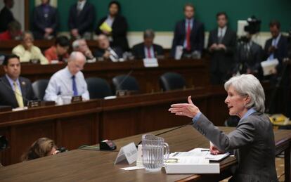 La secretaria de Salud, Kathleen Sebelius, durante su comparecencia. 