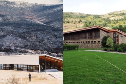 La imagen de la Residencia La Cristalera recién construida contrasta con su aspecto actual (arriba a la derecha).