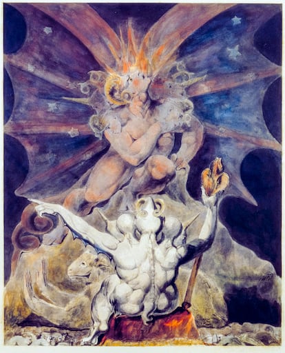 'El número de la bestia es 666', acuarela de William Blake de 1805.