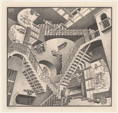 Obra de Escher llamada "Relatividad".