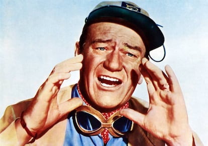 John Wayne, gritando en ‘Hatari!’ (1962). Ahora son los alumnos de cine los que aúllan contra él.