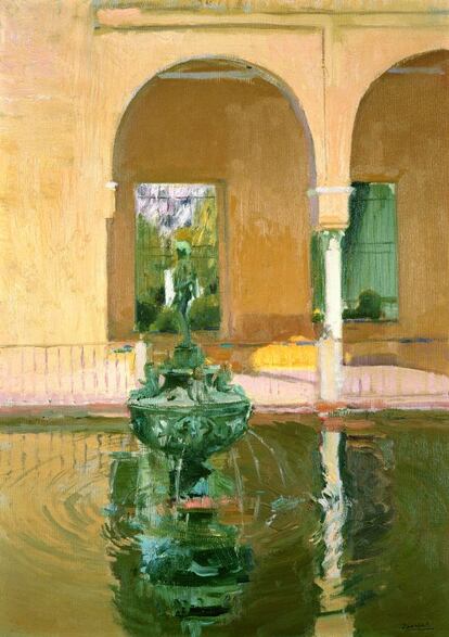 Fuente del Rey Moro. Alcázar de Sevilla, 1908  Óleo sobre lienzo, 72 x 52 cm  Colección particular  BPS 2154