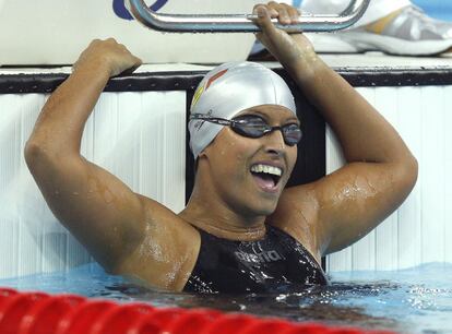 Teresa Perales celebra su victoria en la final S5 de los 100 metros estilos de los Juegos Paralímpicos de Pekín, en 2008. La nadadora (Zaragoza, 45 años) ha sido galardonada con el Premio Princesa de Asturias de los Deportes en la edición de 2021, según ha hecho público este miércoles el jurado.