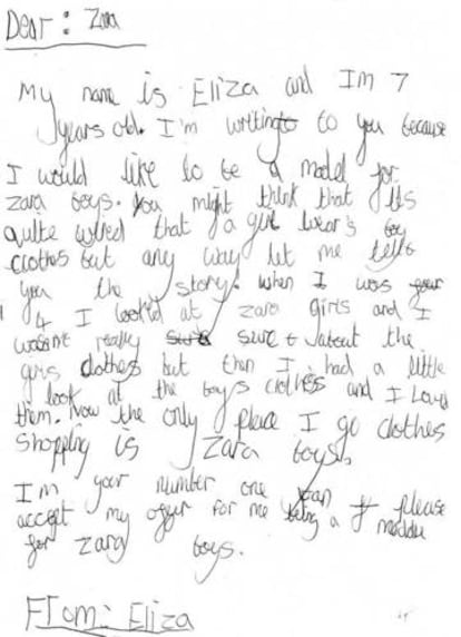 A carta da pequena à Zara.