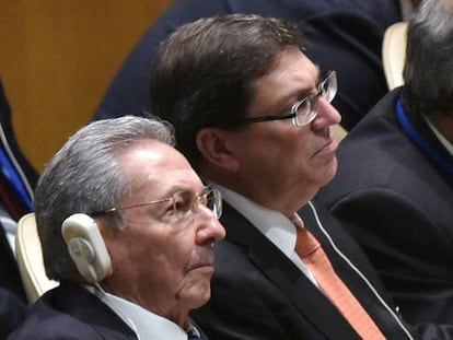 Cuban President Raúl Castro listens to President Obama's speech at the UN on Monday.