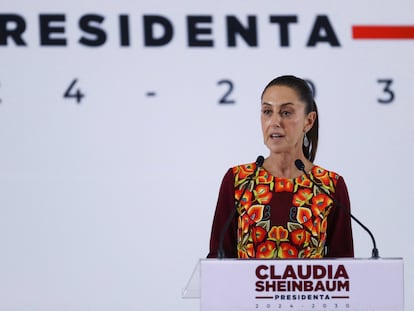 Claudia Sheinbaum habla durante el evento donde anunció a miembros de su gabinete, este 27 de junio en Ciudad de México.