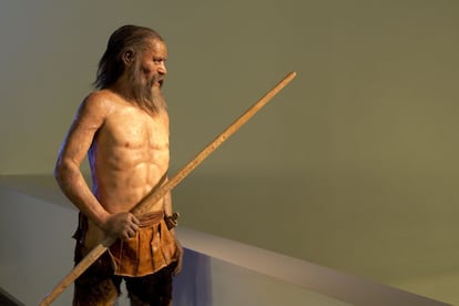 La historia de Ötzi, el hombre de hielo, es peculiar. Fue encontrado en los Alpes, a 1.200 metros de altitud. Viajaba solo pero muy bien pertrechado. Y alguien, quién sabe el motivo, lo mató clavándole una flecha de piedra muy cerca del corazón. "No sabemos qué pudo motivar la muerte. Si fuera un grupo de enemigos, lo lógico es que hubieran saqueado sus pertenencias. Pero estas estaban intactas", explica Javier Medina, comisario de la exposición.