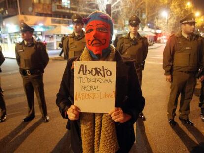Manifestação a favor do aborto em Santiago, Chile.