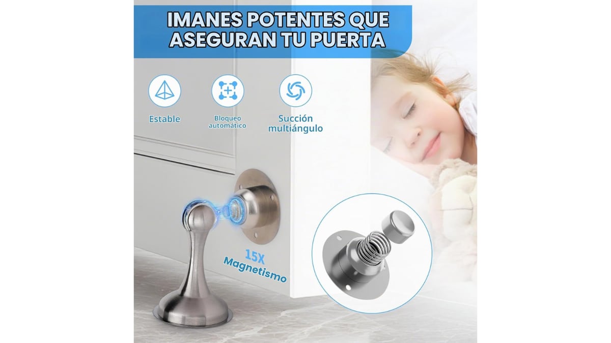 El cabezal articulado de 360 grados asegura un agarre firme de la puerta en cualquier ángulo.