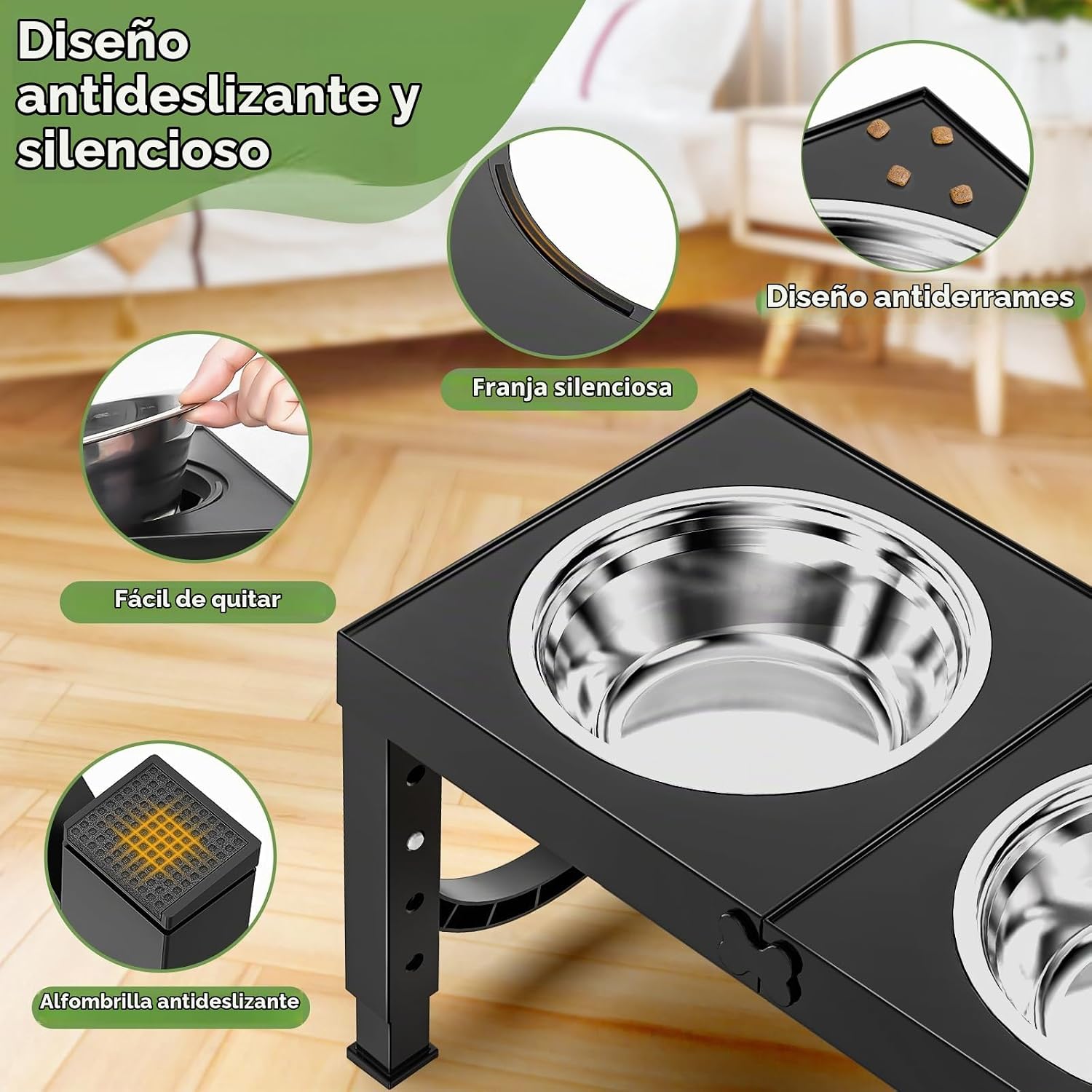 Incluye dos cuencos extraíbles de acero inoxidable con una capacidad de 1,5 litros cada uno.
